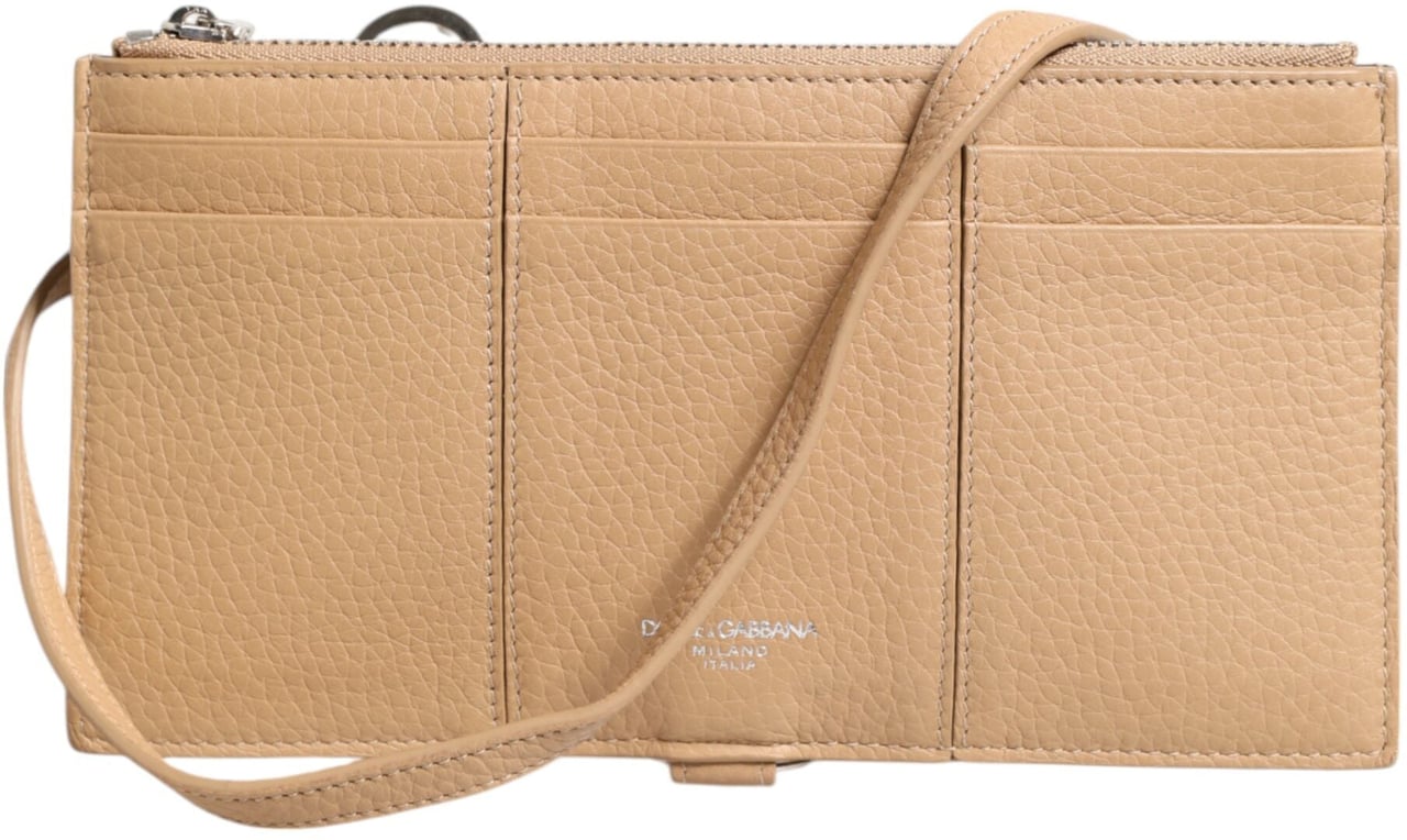 Dolce & Gabbana Beige Calfskin Leather Large Crossbody Card Holder Wallet Beige