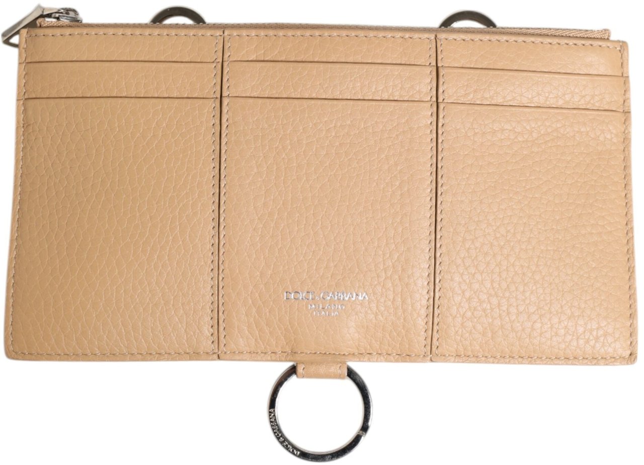 Dolce & Gabbana Beige Calfskin Leather Large Crossbody Card Holder Wallet Beige