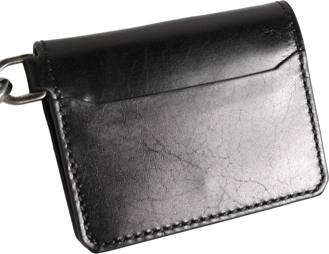Dolce & Gabbana Wallet Black Leather Logo Embossed Key Chain Card Holder Wallet Zwart