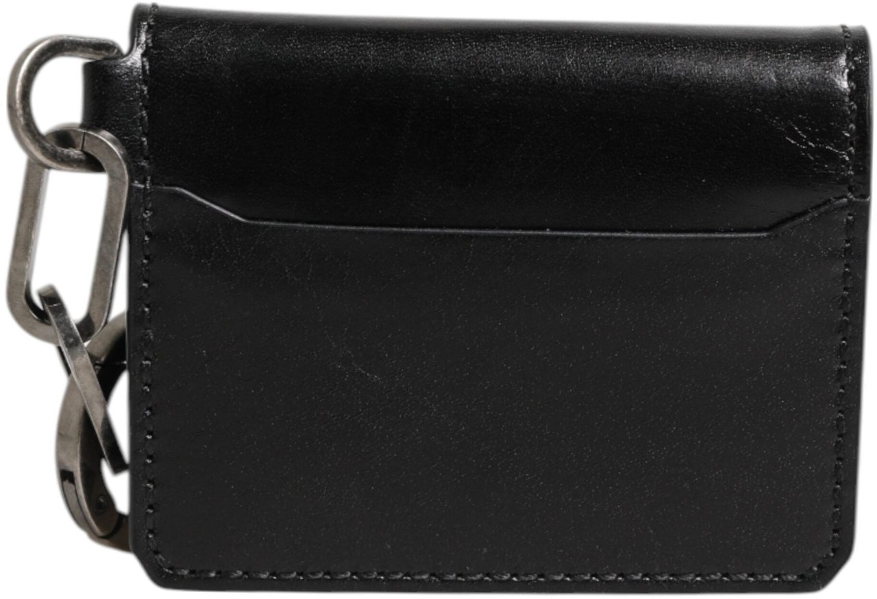 Dolce & Gabbana Wallet Black Leather Logo Embossed Key Chain Card Holder Wallet Zwart
