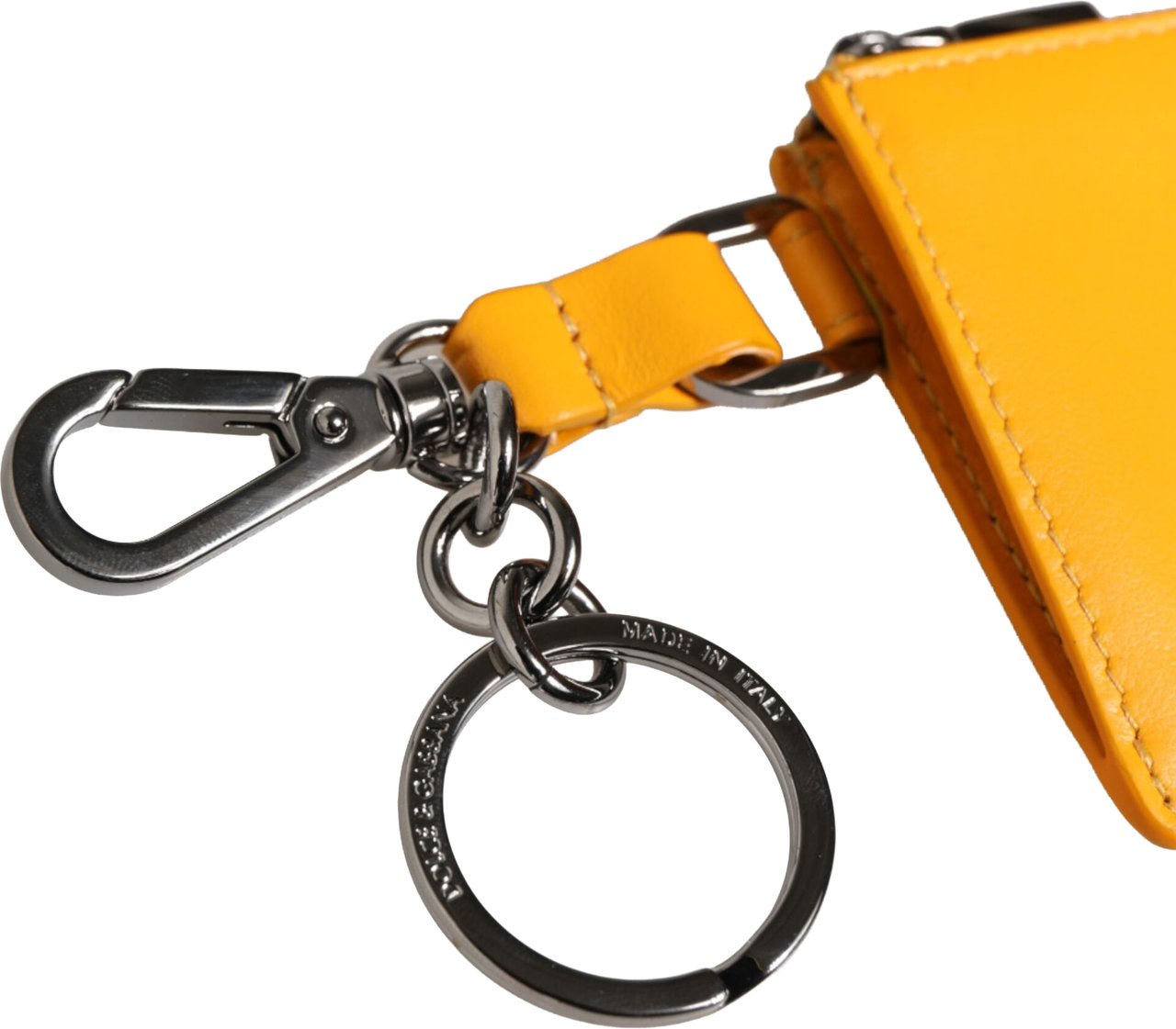 Dolce & Gabbana Yellow Orange Leather Credit Card Key Holder Clip On Wallet Geel