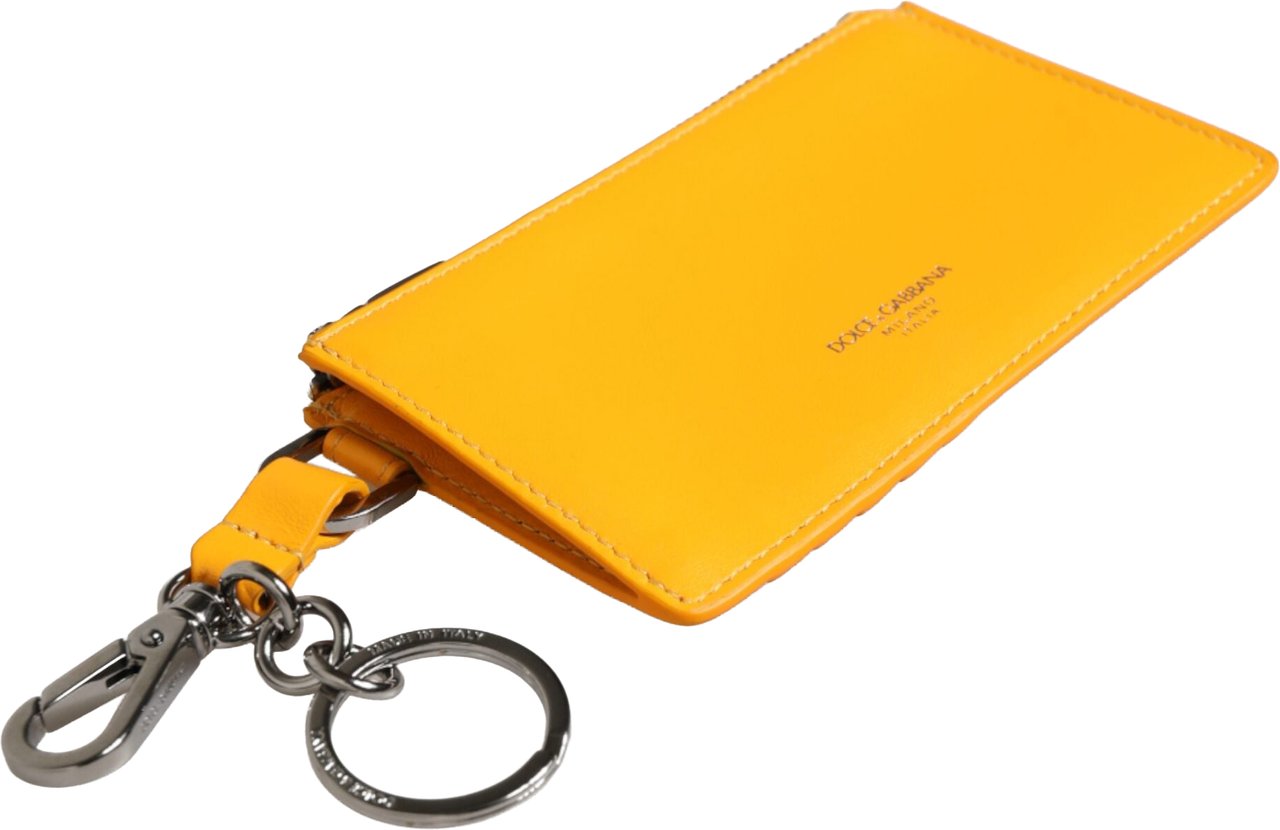 Dolce & Gabbana Yellow Orange Leather Credit Card Key Holder Clip On Wallet Geel