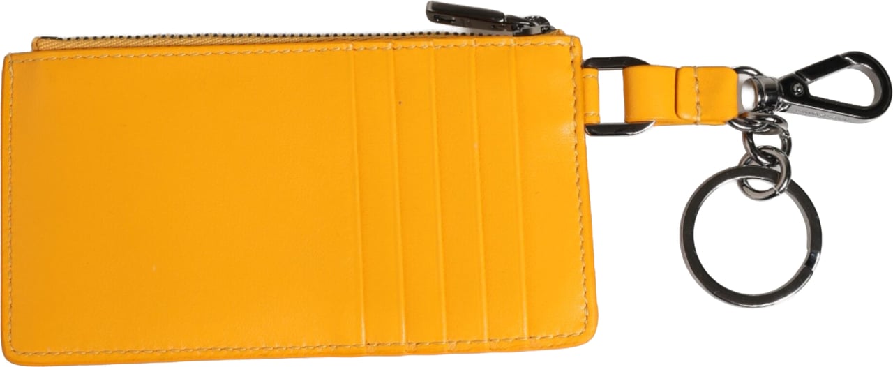 Dolce & Gabbana Yellow Orange Leather Credit Card Key Holder Clip On Wallet Geel