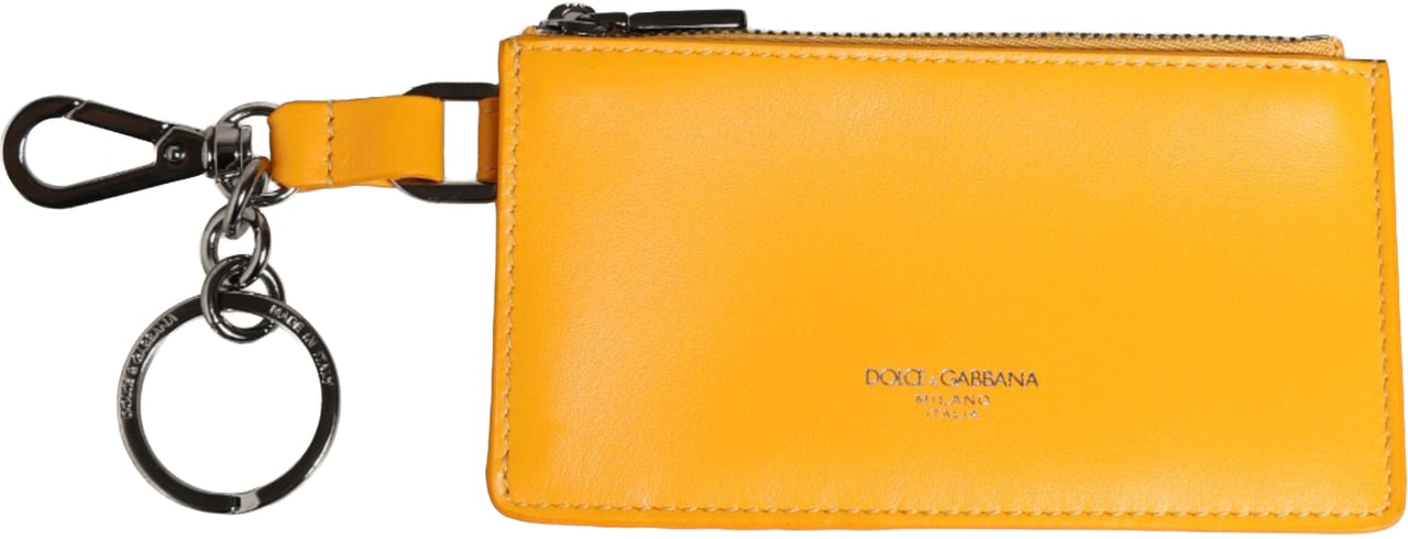 Dolce & Gabbana Yellow Orange Leather Credit Card Key Holder Clip On Wallet Geel