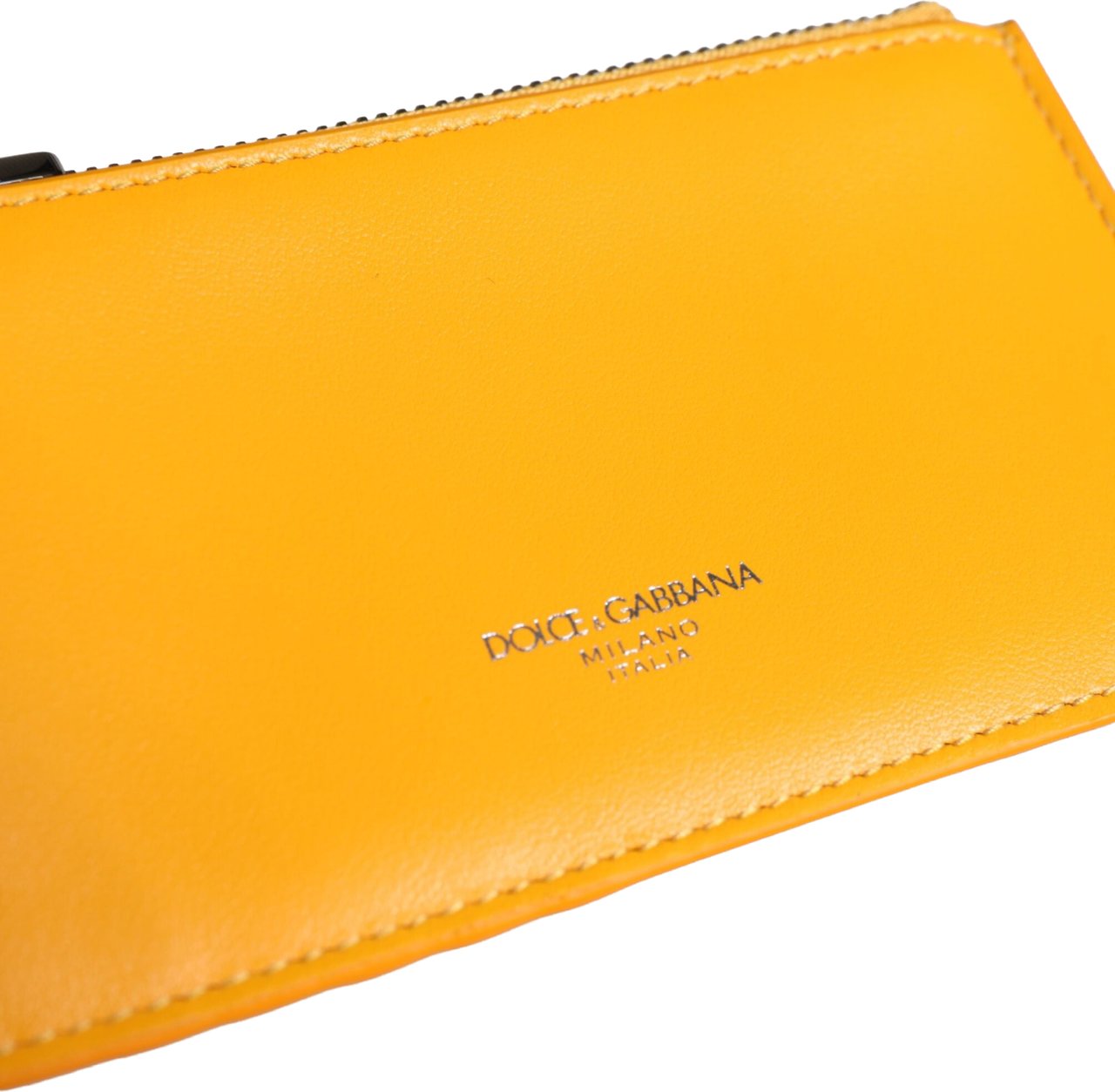 Dolce & Gabbana Yellow Orange Leather Credit Card Key Holder Clip On Wallet Geel