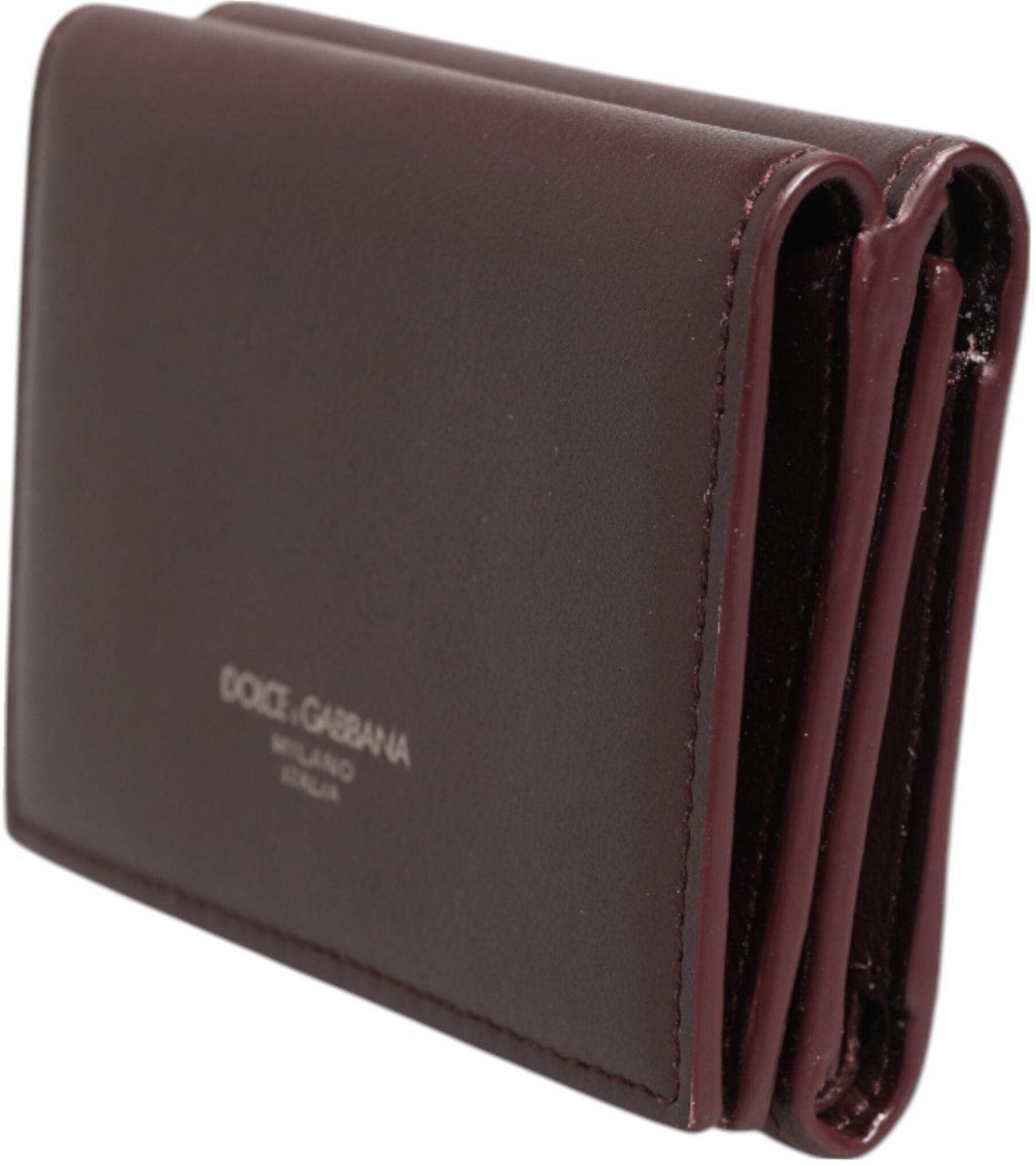 Dolce & Gabbana Leather Embossed Logo Trifold Men Card Holder Dark Brown Bruin