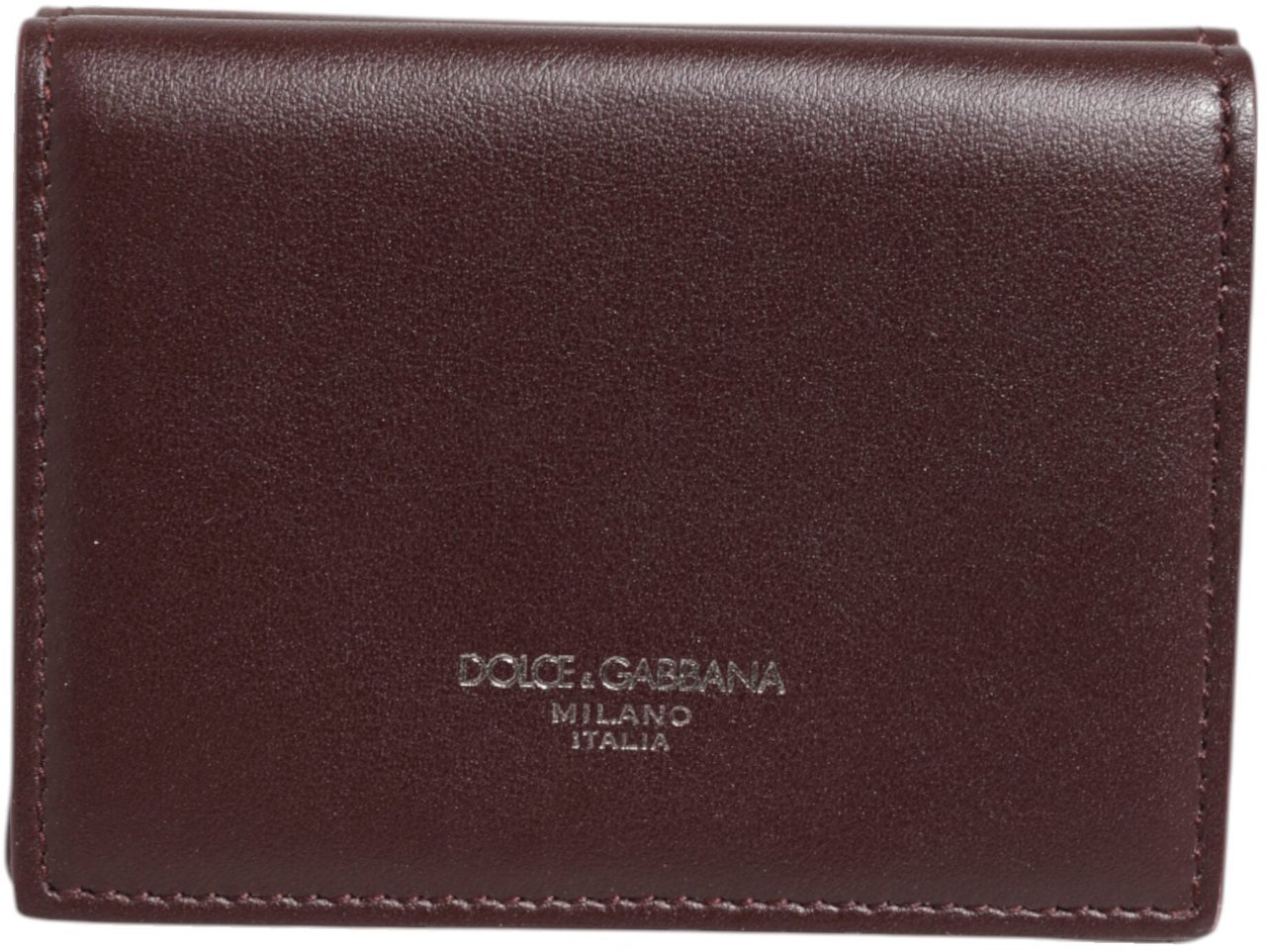 Dolce & Gabbana Leather Embossed Logo Trifold Men Card Holder Dark Brown Bruin