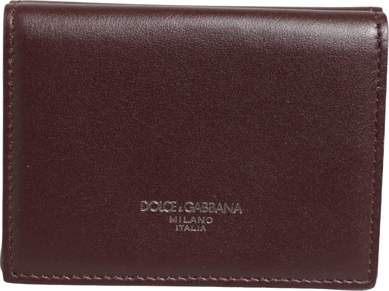Dolce & Gabbana Leather Embossed Logo Trifold Men Card Holder Dark Brown Bruin