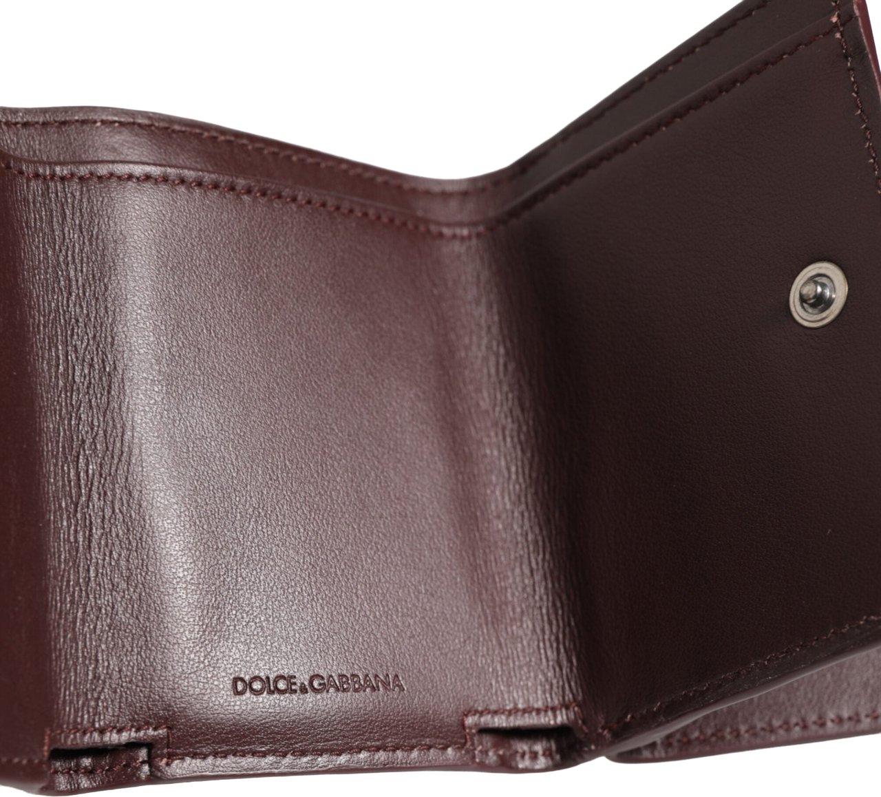 Dolce & Gabbana Leather Embossed Logo Trifold Men Card Holder Dark Brown Bruin