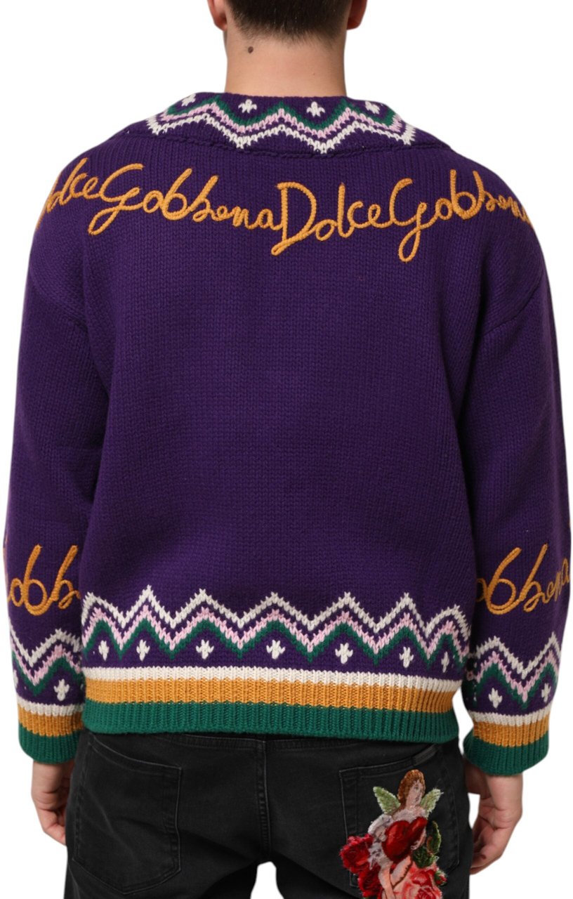 Dolce & Gabbana Purple Wool DG Logo Men Knit Pullover Sweater Geel