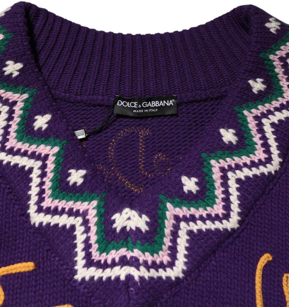Dolce & Gabbana Purple Wool DG Logo Men Knit Pullover Sweater Geel