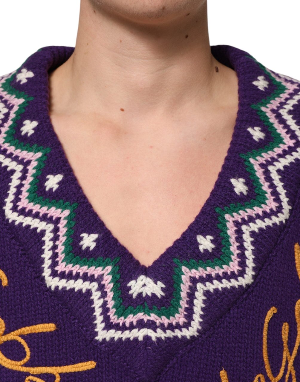 Dolce & Gabbana Purple Wool DG Logo Men Knit Pullover Sweater Geel
