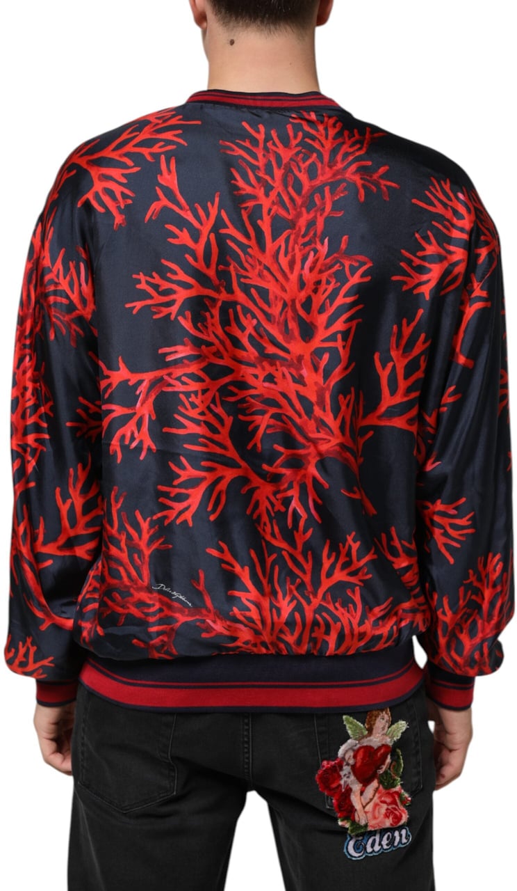 Dolce & Gabbana Silk Navy Red Coral Print Pullover Sweater Zwart
