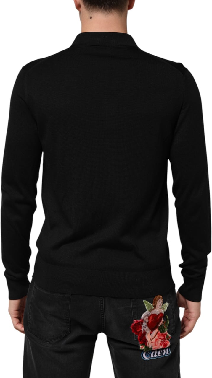 Dolce & Gabbana Black Silk Button Up Lightweight Sweater Zwart