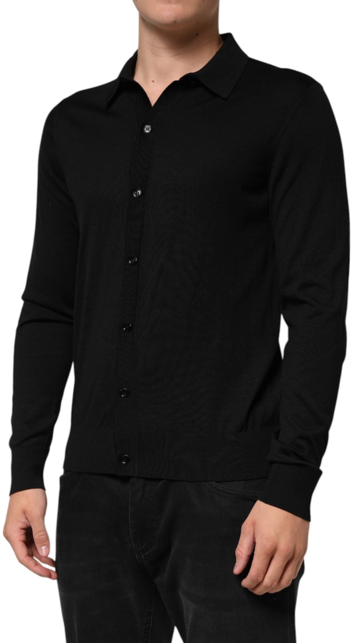 Dolce & Gabbana Black Silk Button Up Lightweight Sweater Zwart