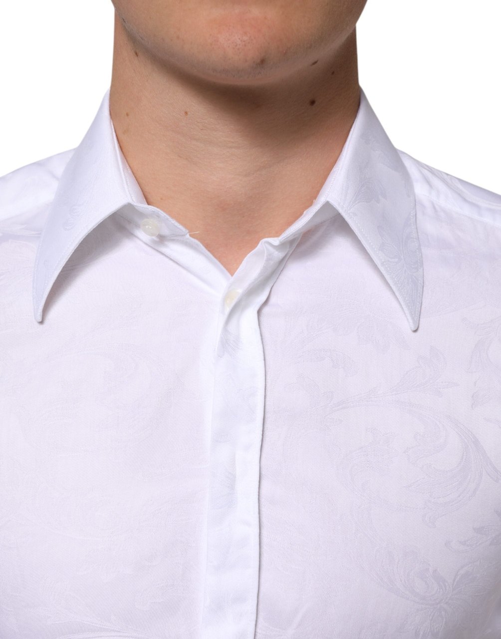 Dolce & Gabbana White Cotton MARTINI Paisley Jacquard Shirt Wit