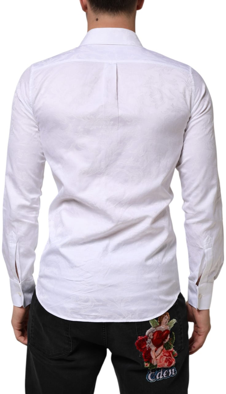 Dolce & Gabbana White Cotton MARTINI Paisley Jacquard Shirt Wit