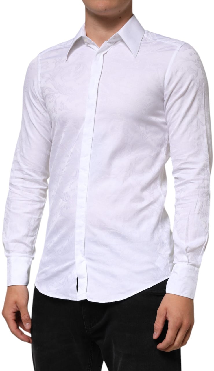 Dolce & Gabbana White Cotton MARTINI Paisley Jacquard Shirt Wit