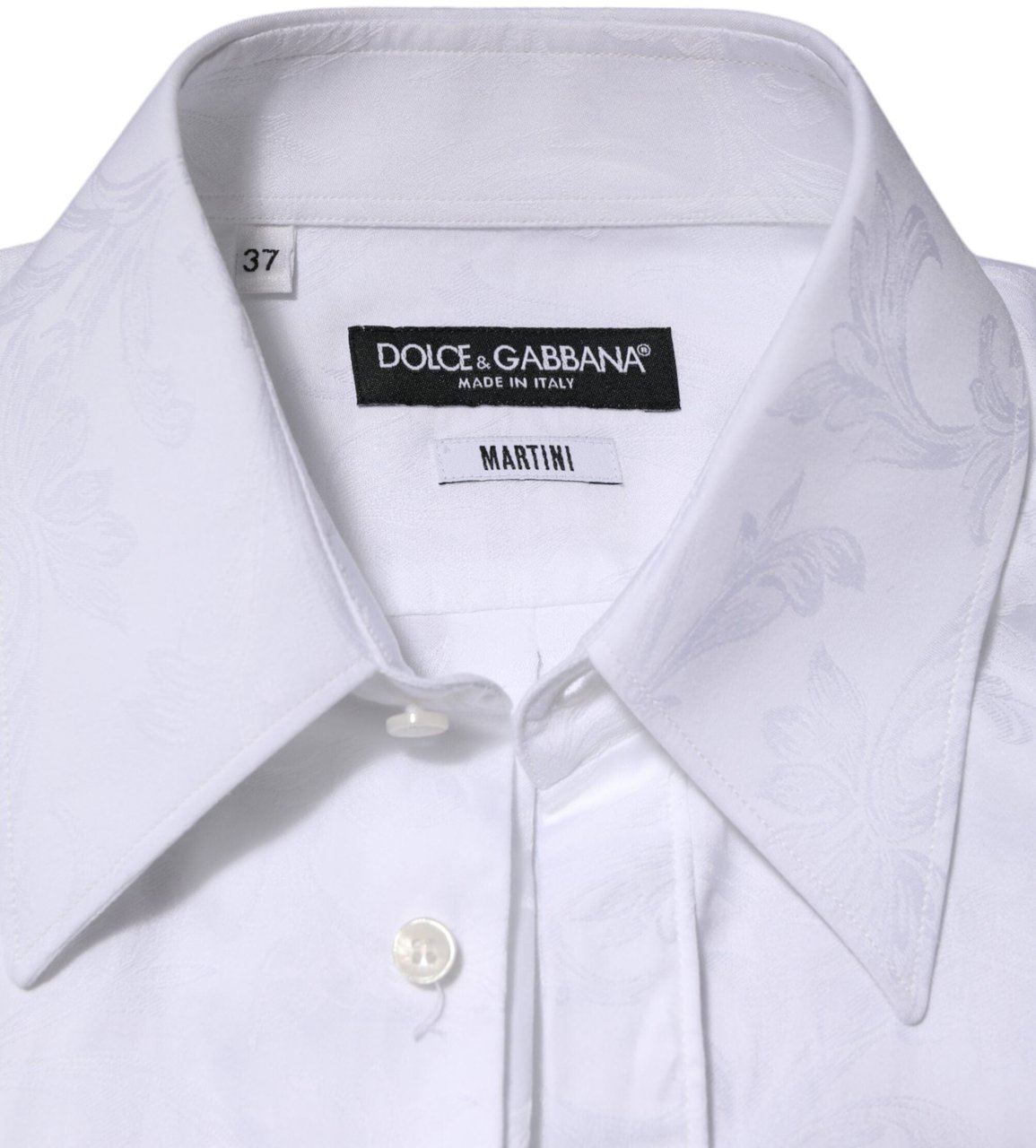 Dolce & Gabbana White Cotton MARTINI Paisley Jacquard Shirt Wit