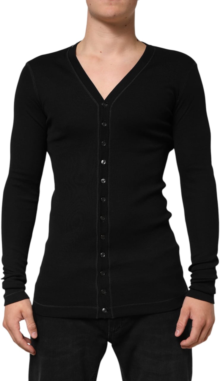 Dolce & Gabbana Black Cotton Button Up Men Cardigan Sweater Zwart