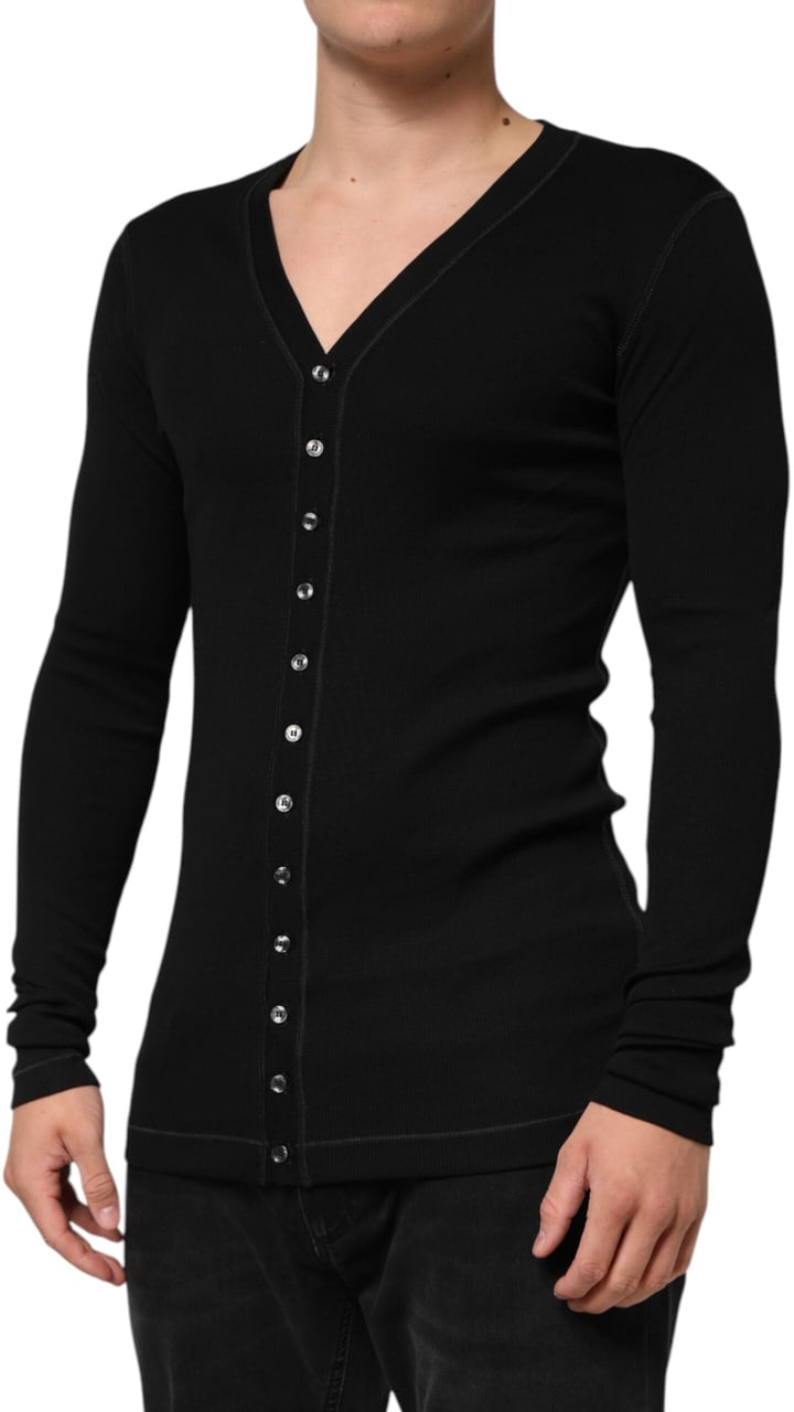 Dolce & Gabbana Black Cotton Button Up Men Cardigan Sweater Zwart