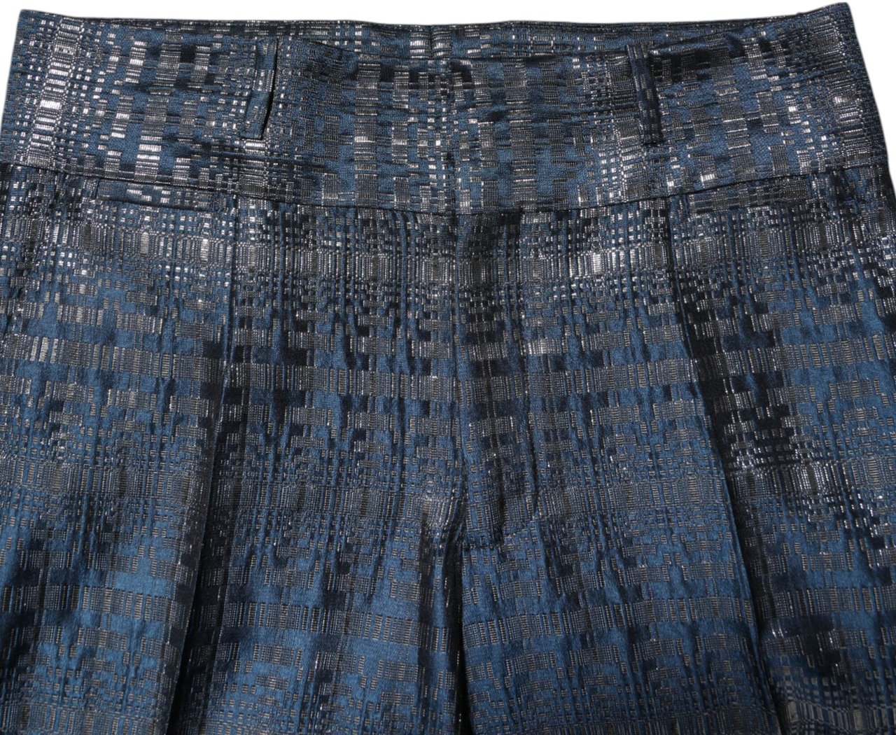 Dolce & Gabbana Blue Silver Shiny Silk Skinny Men Trouser Pants Blauw