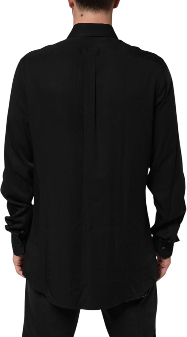 Dolce & Gabbana Black Viscose Long Sleeve Formal Dress Shirt Zwart