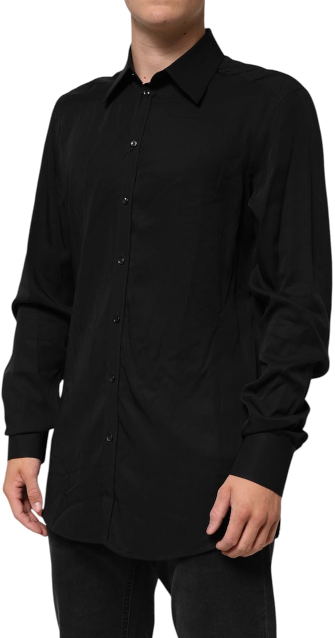 Dolce & Gabbana Black Viscose Long Sleeve Formal Dress Shirt Zwart