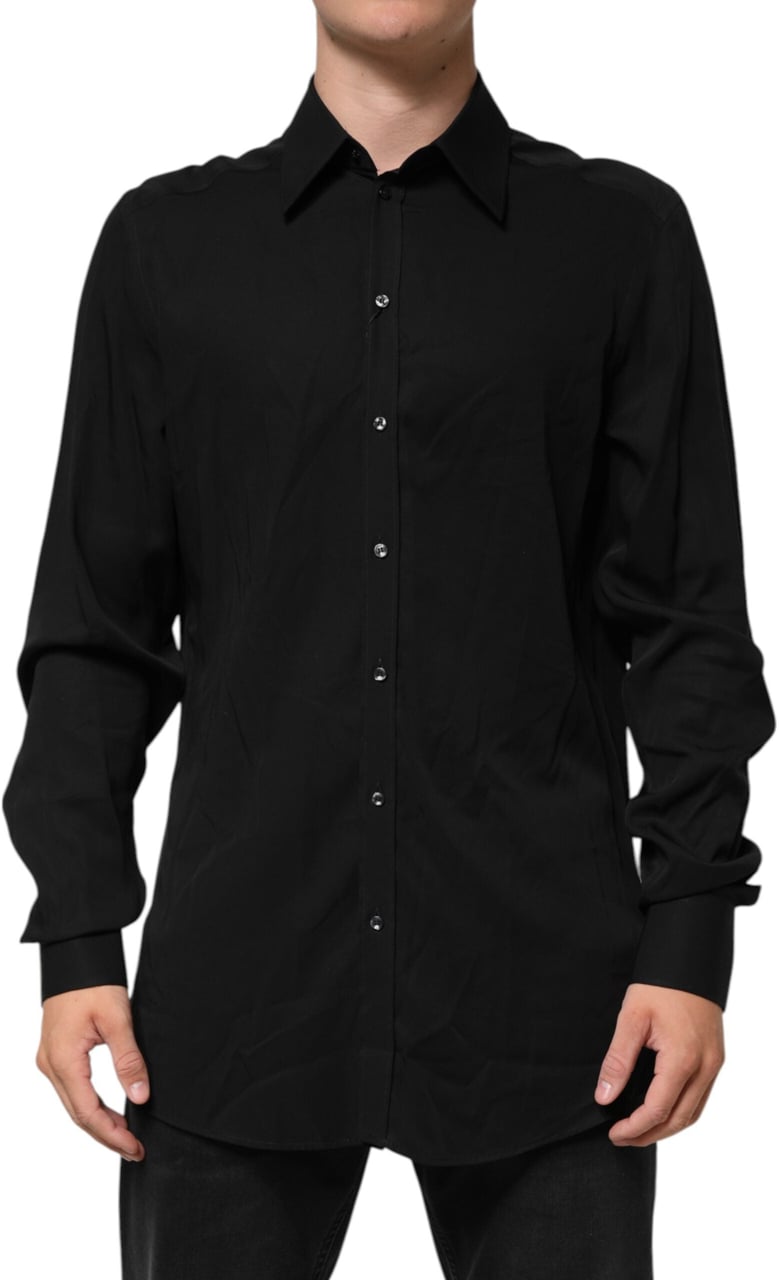 Dolce & Gabbana Black Viscose Long Sleeve Formal Dress Shirt Zwart
