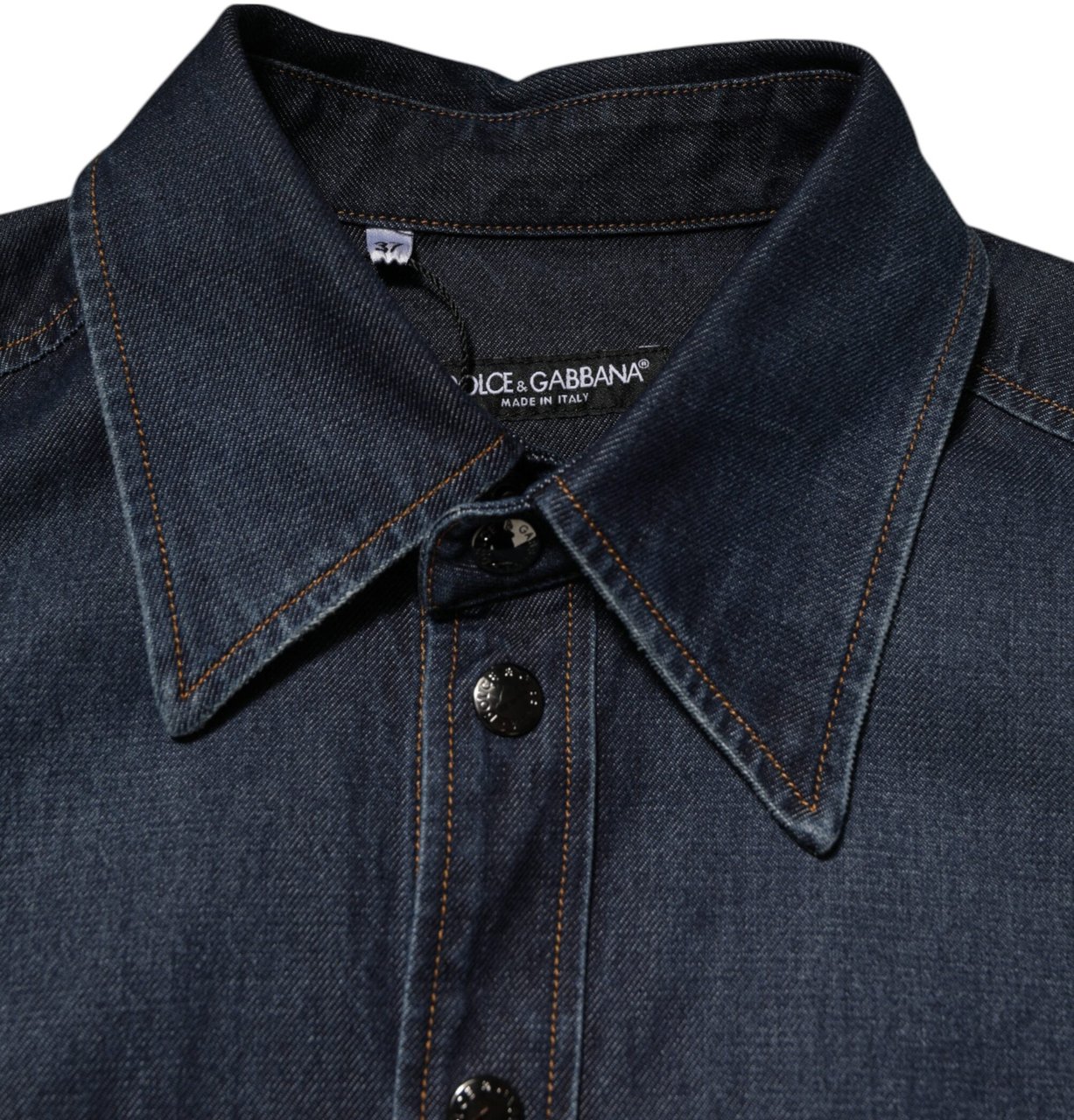 Dolce & Gabbana Blue Denim Button Casual Logo Patch Men Shirt Blauw