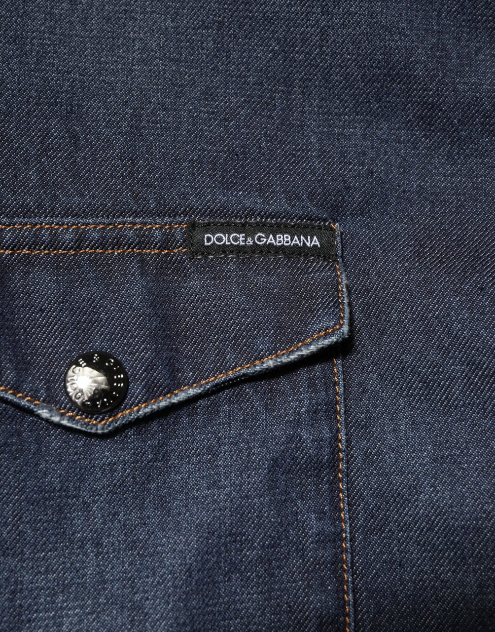 Dolce & Gabbana Blue Denim Button Casual Logo Patch Men Shirt Blauw