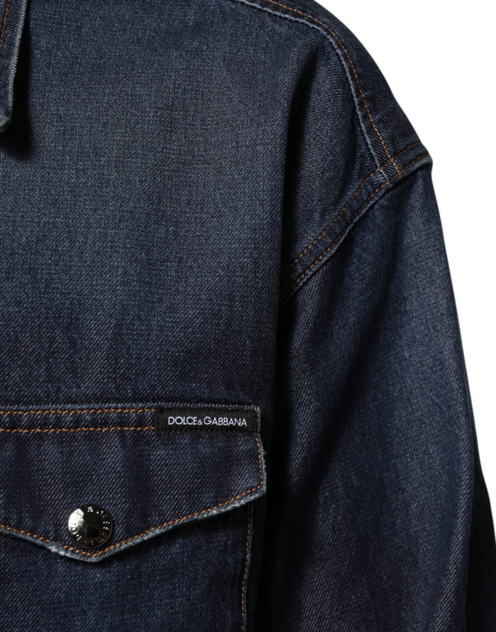 Dolce & Gabbana Blue Denim Button Casual Logo Patch Men Shirt Blauw