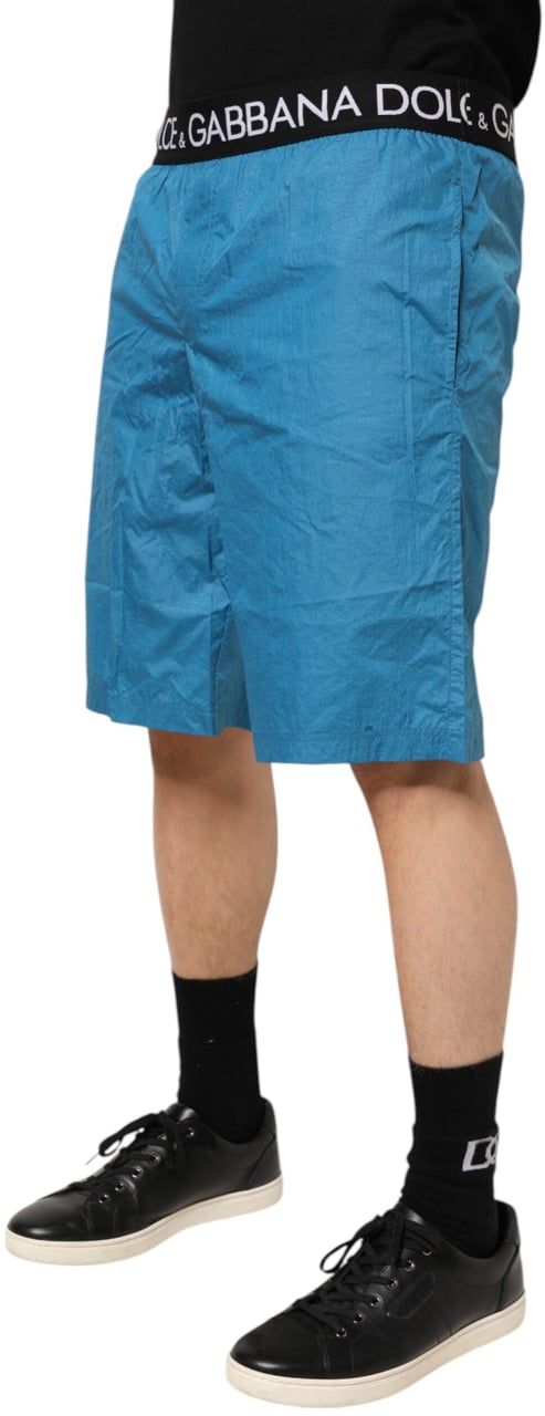 Dolce & Gabbana Blue Logo Waistband Beachwear Shorts Swimwear Blauw
