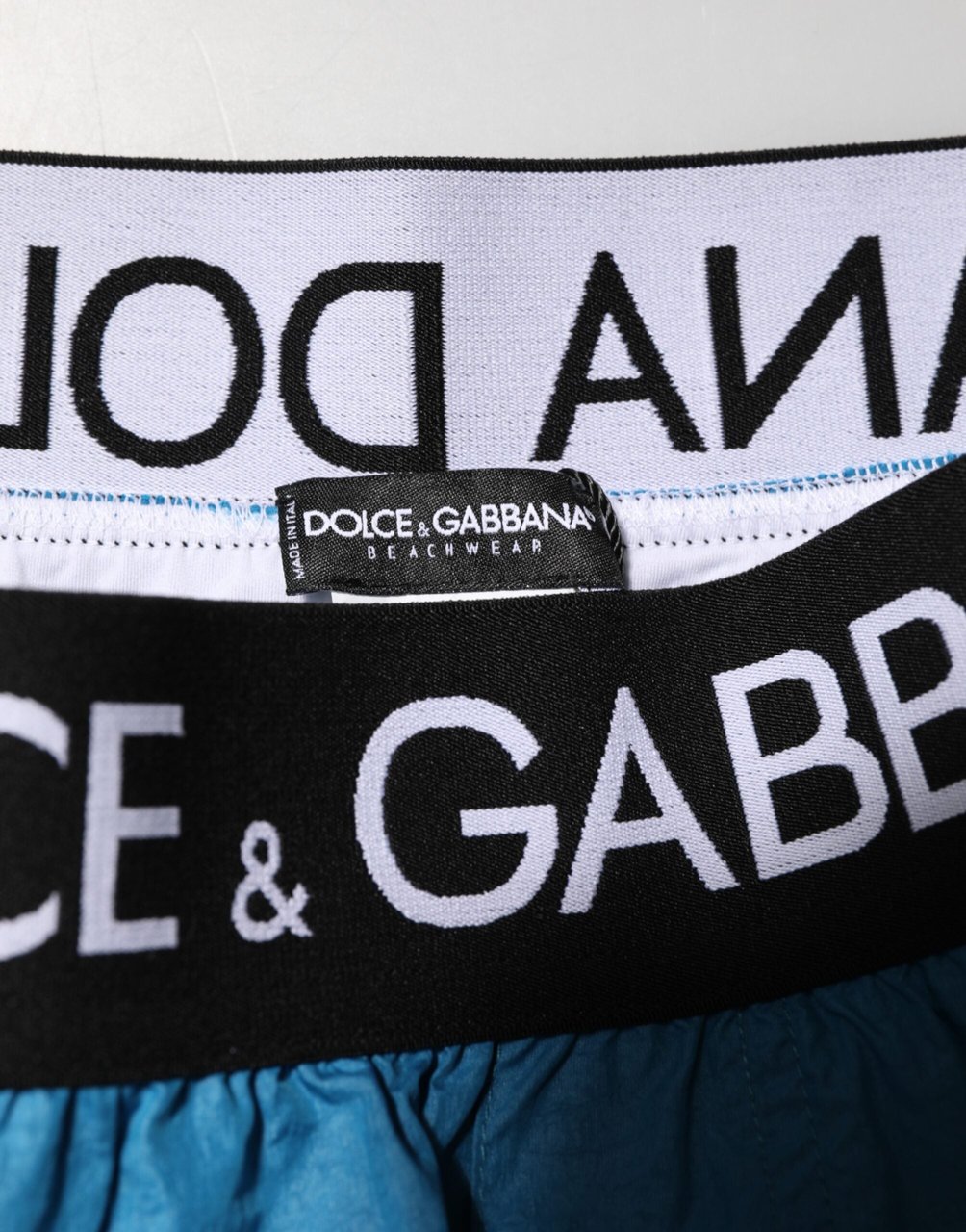 Dolce & Gabbana Blue Logo Waistband Beachwear Shorts Swimwear Blauw