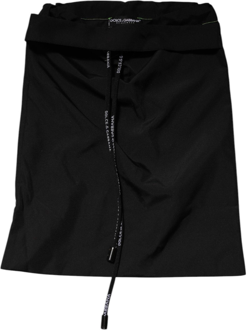 Dolce & Gabbana Black Green Logo Waistband Beachwear Short Swimwear Zwart