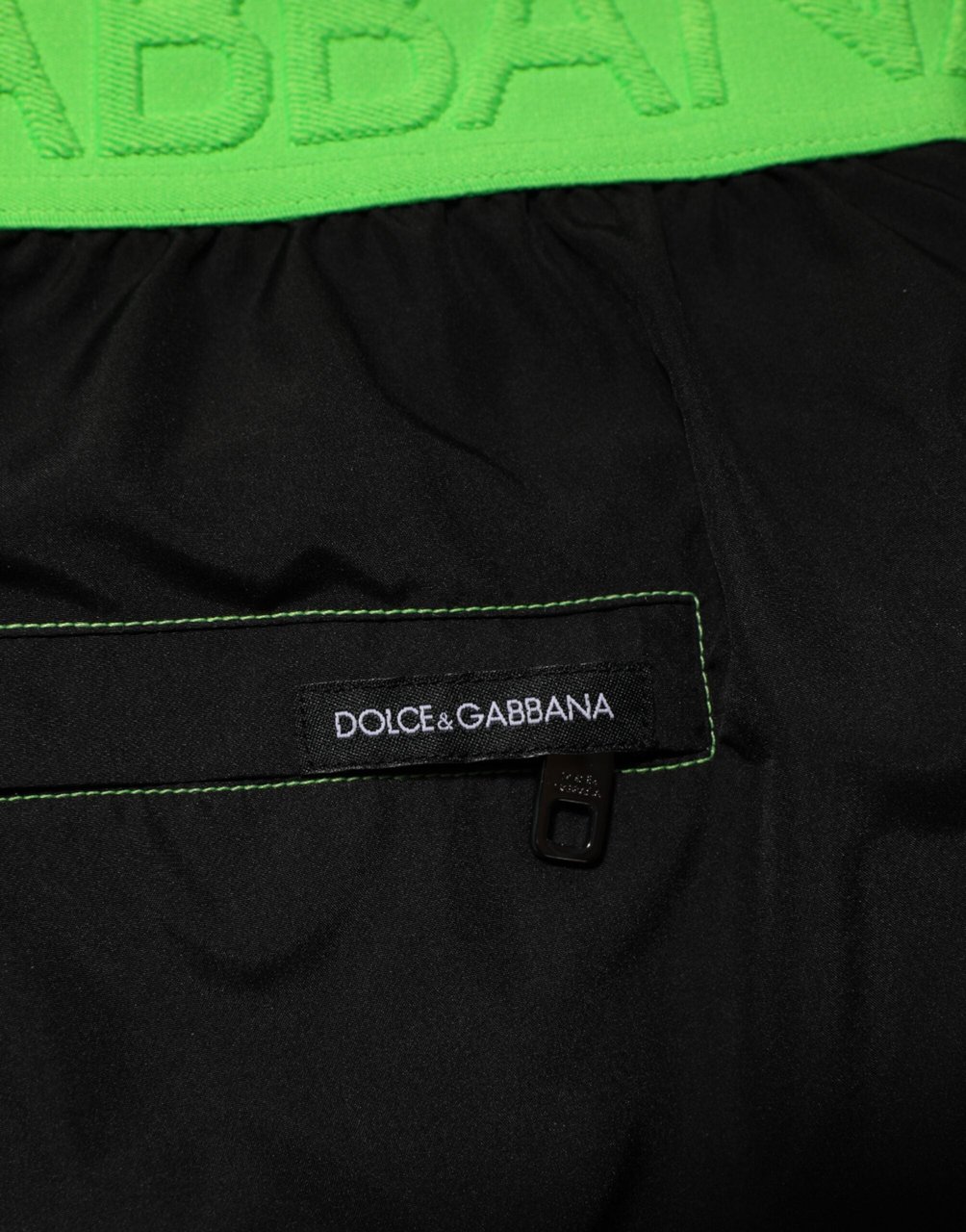 Dolce & Gabbana Black Green Logo Waistband Beachwear Short Swimwear Zwart