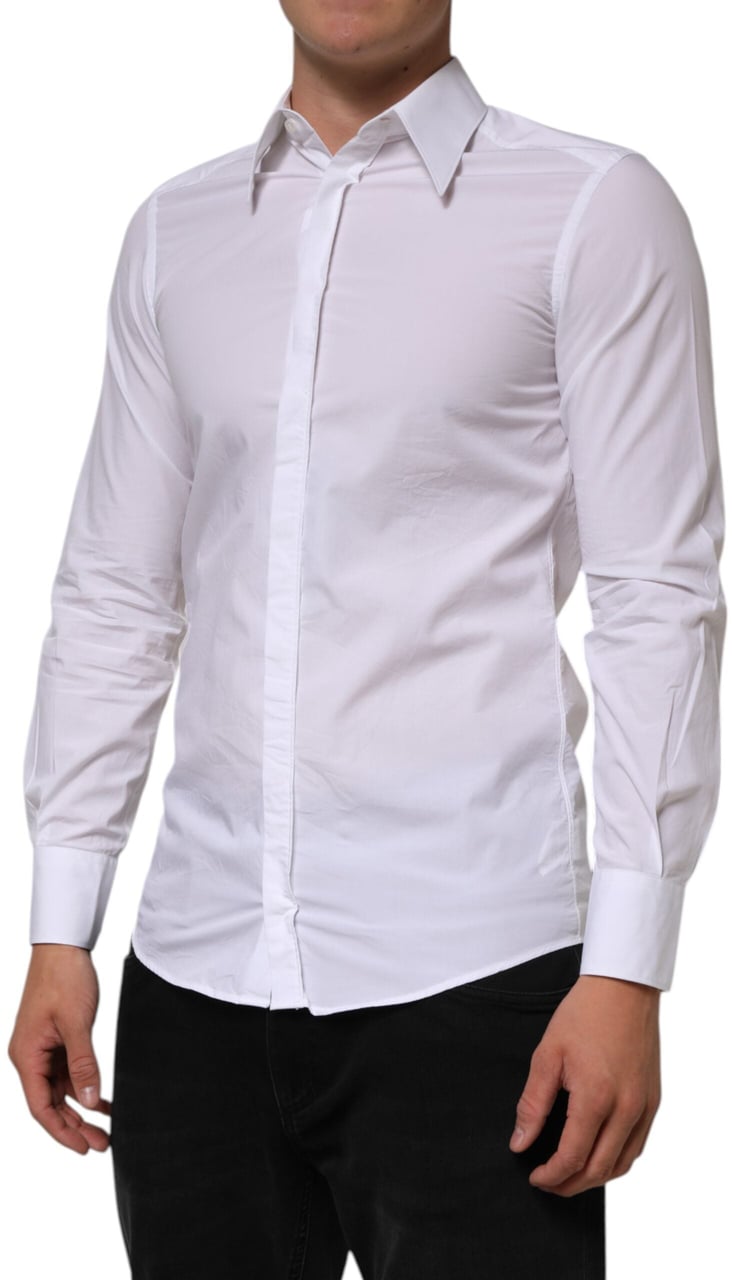 Dolce & Gabbana White Cotton MARTINI Long Sleeve Dress Shirt Wit