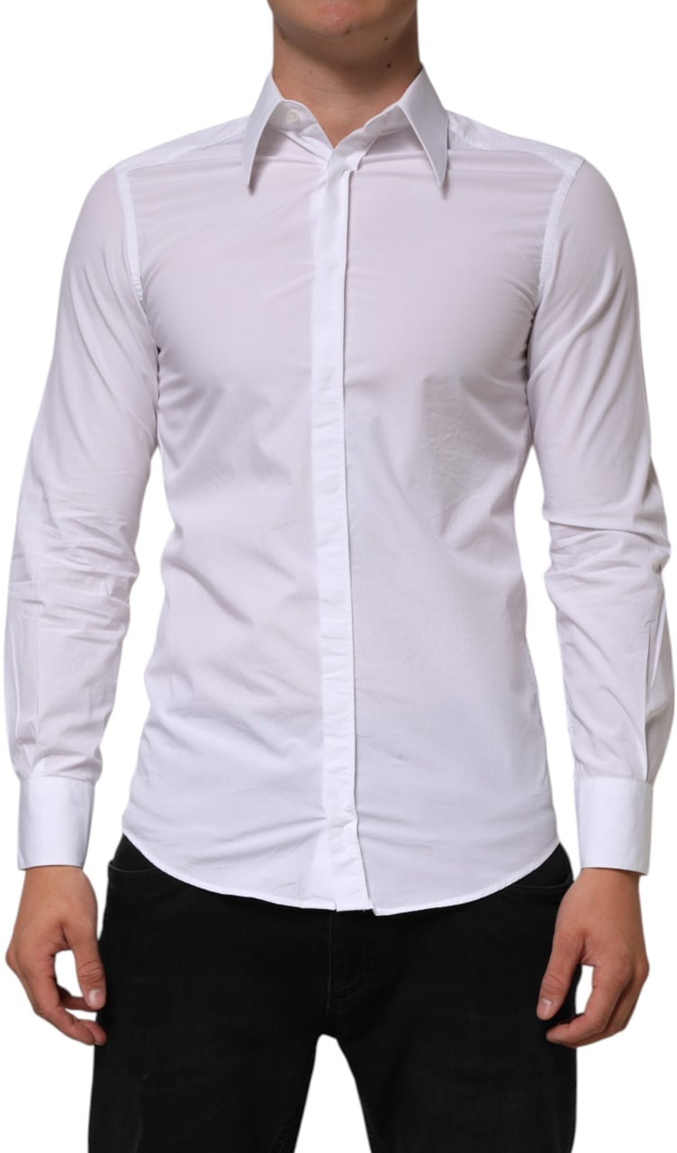 Dolce & Gabbana White Cotton MARTINI Long Sleeve Dress Shirt Wit