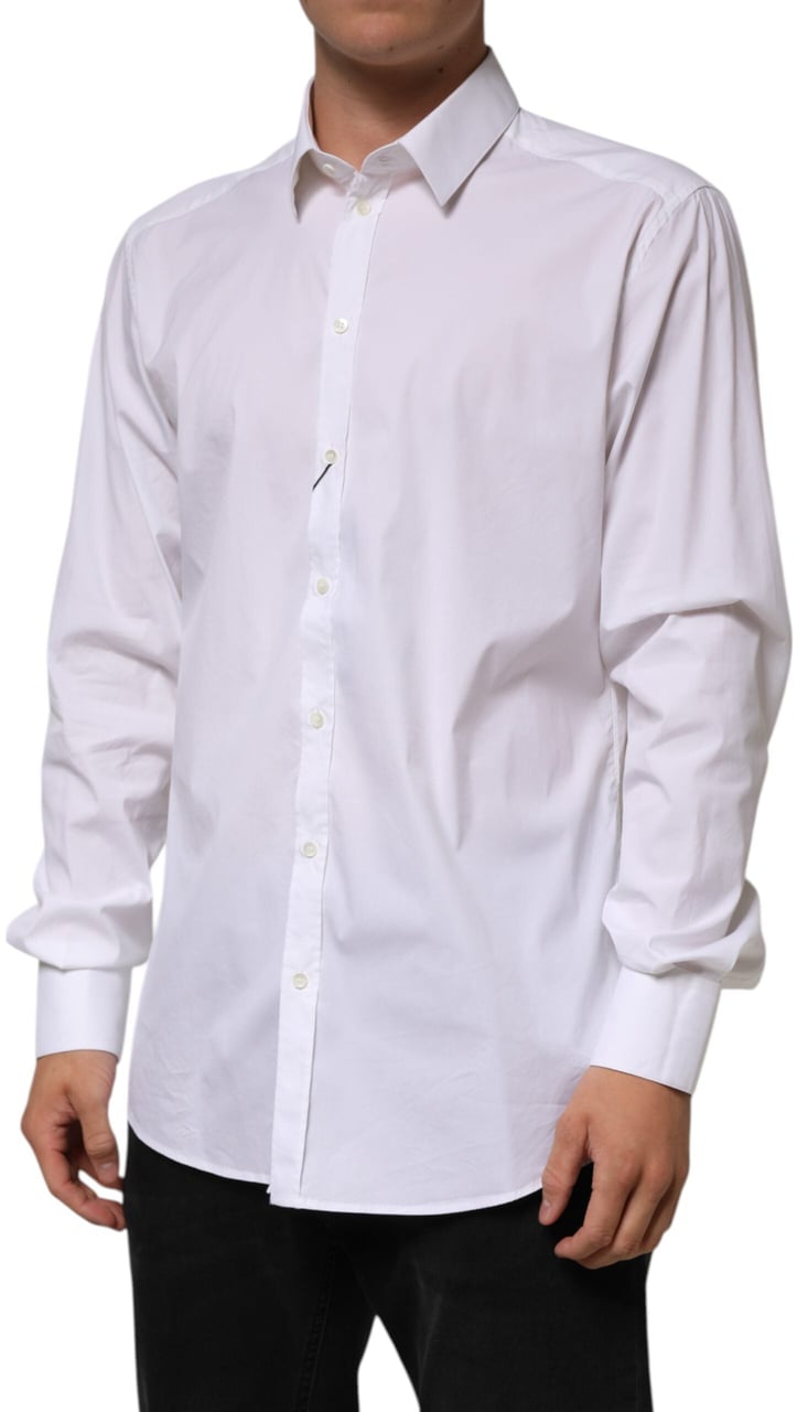 Dolce & Gabbana White Cotton GOLD Long Sleeves Formal Shirt Wit