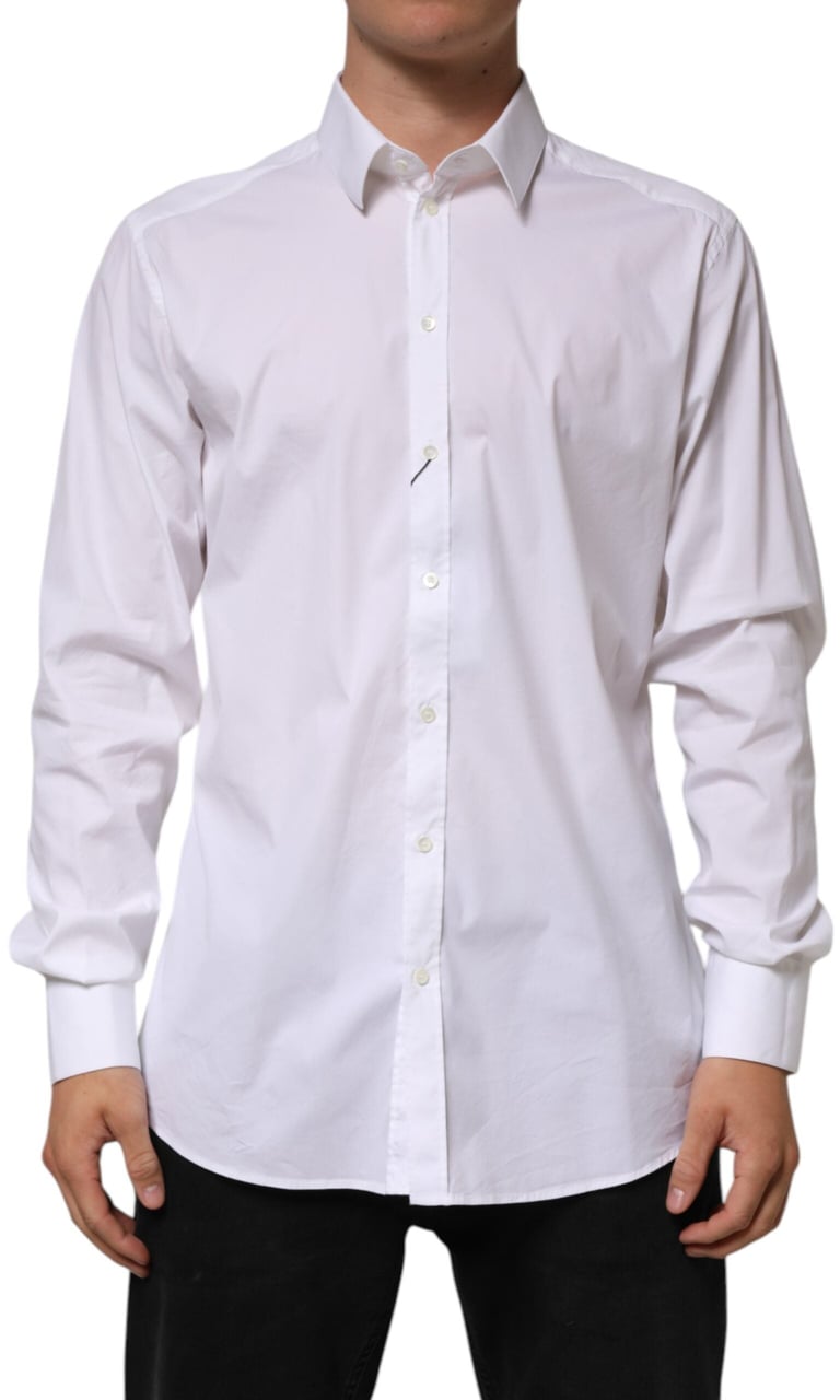 Dolce & Gabbana White Cotton GOLD Long Sleeves Formal Shirt Wit
