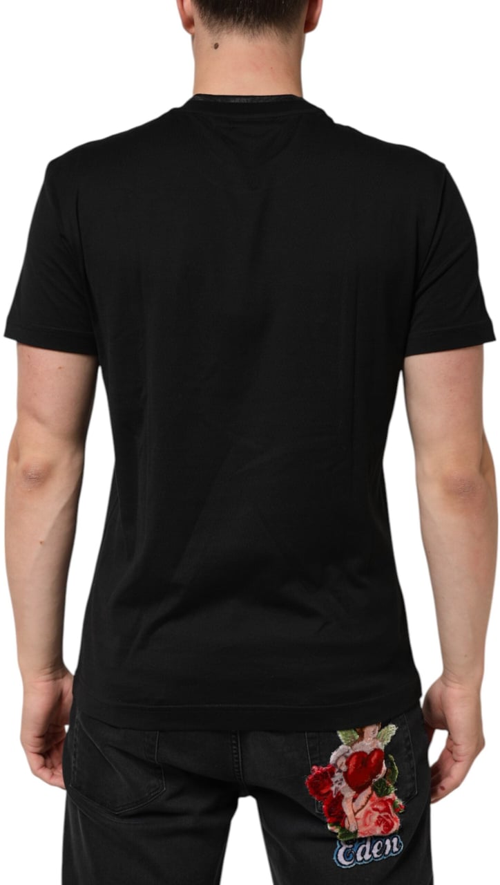 Dolce & Gabbana Black Cotton Embroidered DG Logo Pocket T-shirt Zwart