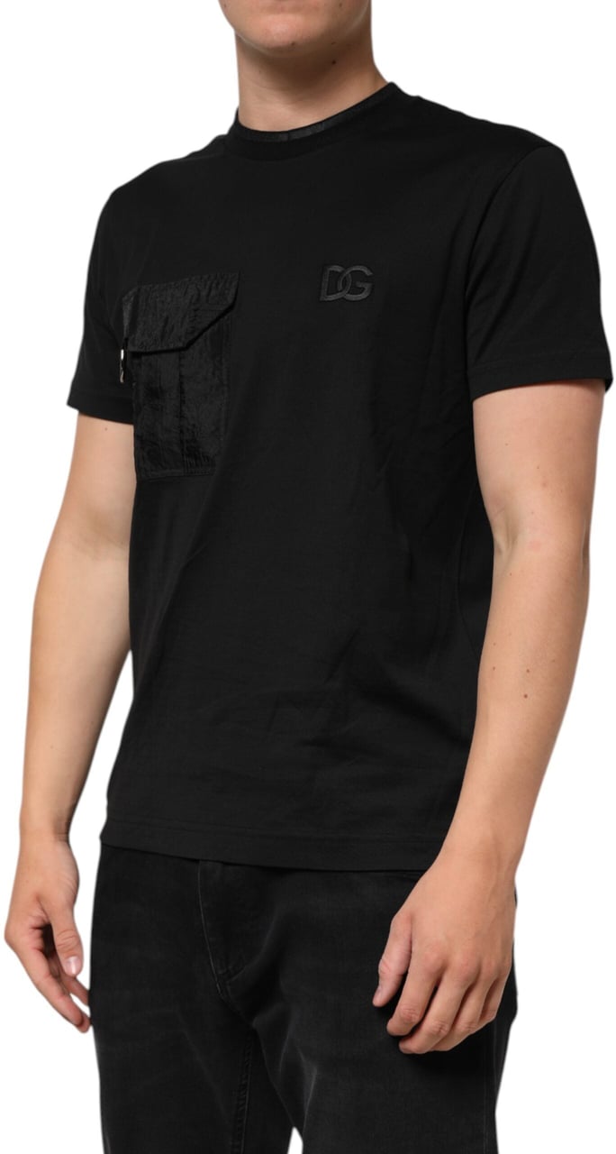 Dolce & Gabbana Black Cotton Embroidered DG Logo Pocket T-shirt Zwart