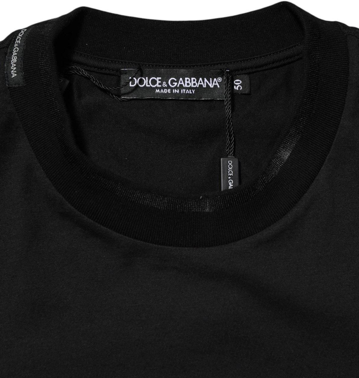 Dolce & Gabbana Black Cotton Embroidered DG Logo Pocket T-shirt Zwart