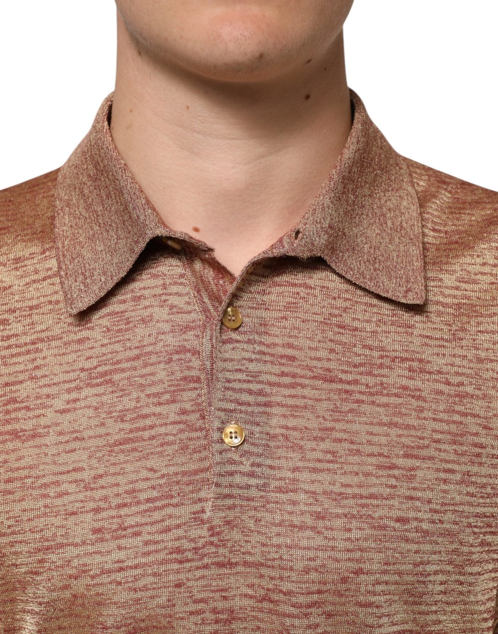 Dolce & Gabbana Brown Silk Textured Short Sleeve Polo T-shirt Bruin
