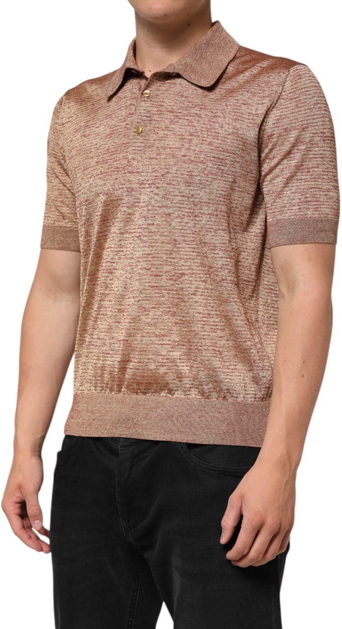 Dolce & Gabbana Brown Silk Textured Short Sleeve Polo T-shirt Bruin