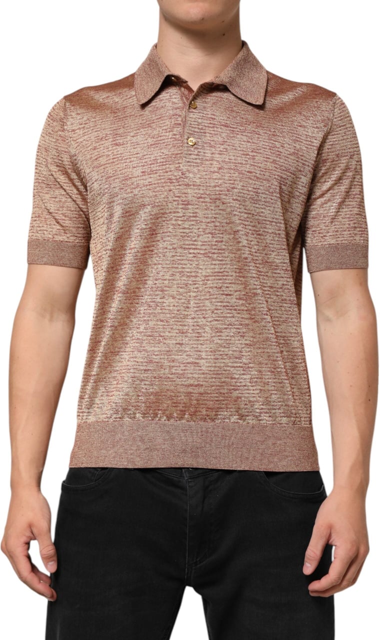 Dolce & Gabbana Brown Silk Textured Short Sleeve Polo T-shirt Bruin