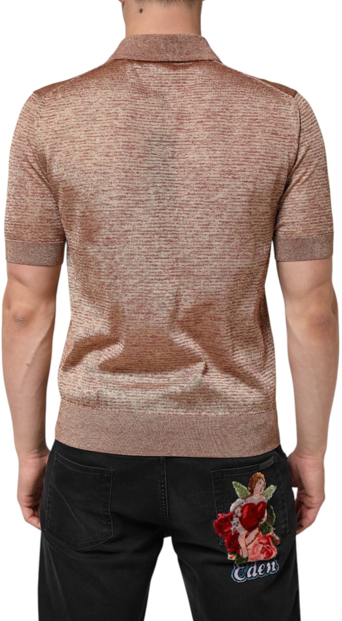 Dolce & Gabbana Brown Silk Textured Short Sleeve Polo T-shirt Bruin