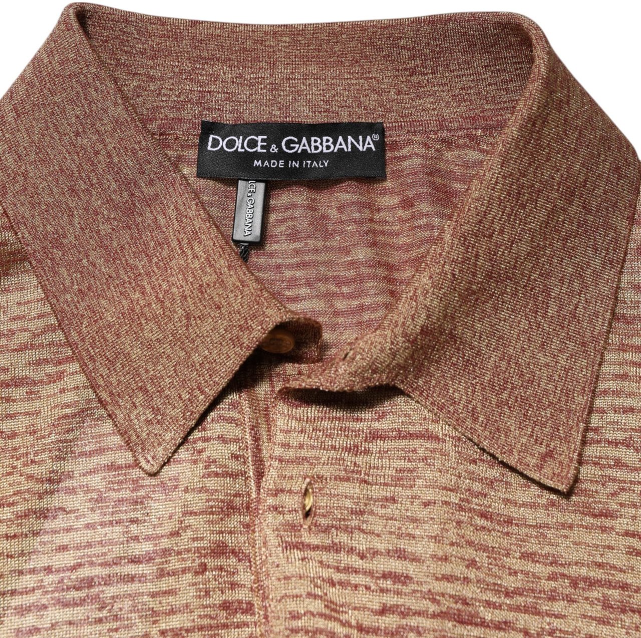 Dolce & Gabbana Brown Silk Textured Short Sleeve Polo T-shirt Bruin