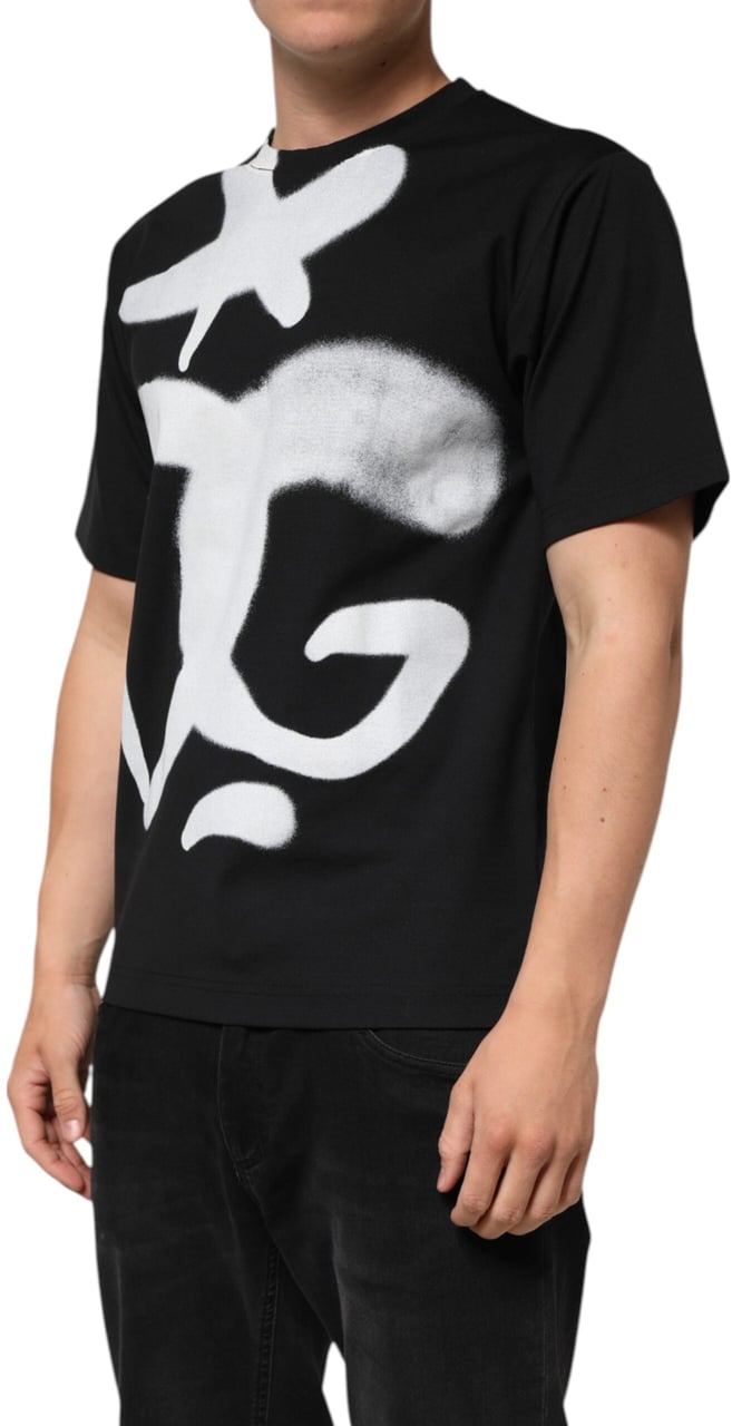 Dolce & Gabbana Black Cotton DG Logo Graffiti Short Sleeve T-shirt Zwart