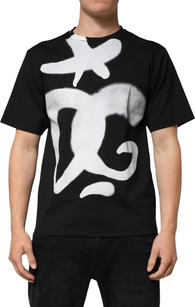 Dolce & Gabbana Black Cotton DG Logo Graffiti Short Sleeve T-shirt Zwart